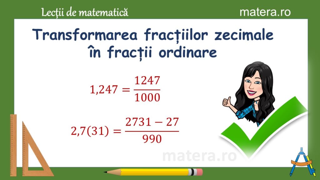 transformarea fractiilor zecimale in fractii ordinare